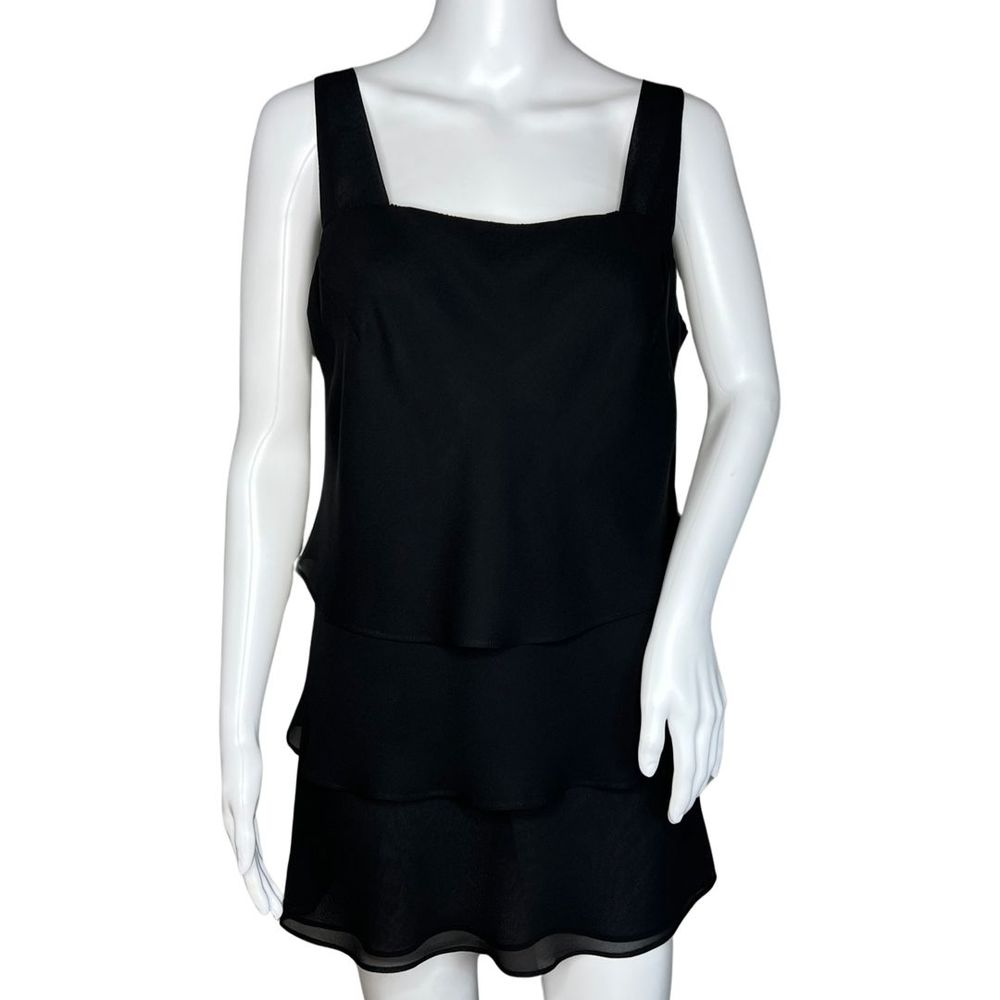 Ursula Of Switzerland Shirt Womens‎ 8 Black Square Neck Tiered Ruffle Vintage